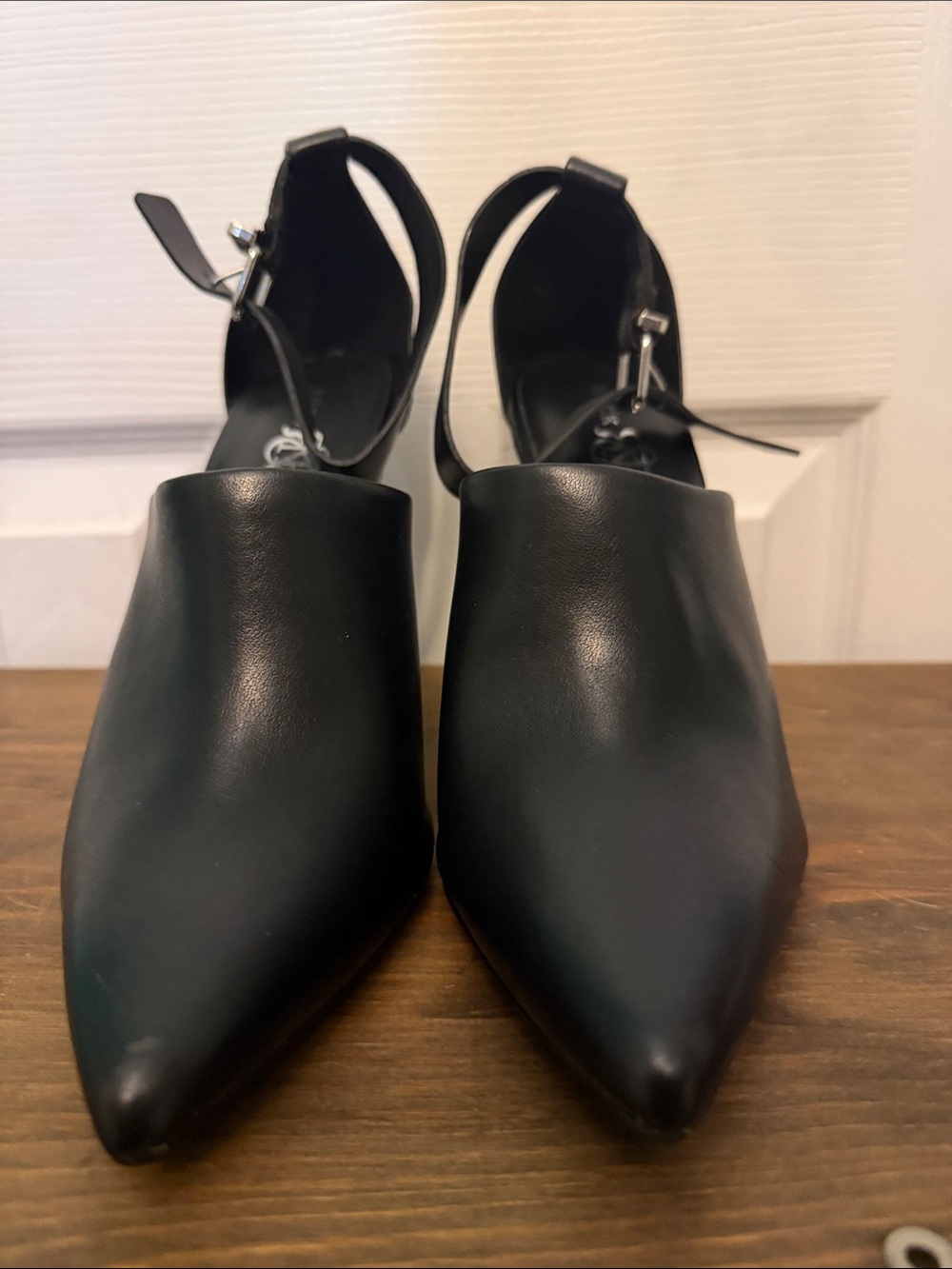 Rock & Republic Black Pointed-Toe Ankle-Strap Heels